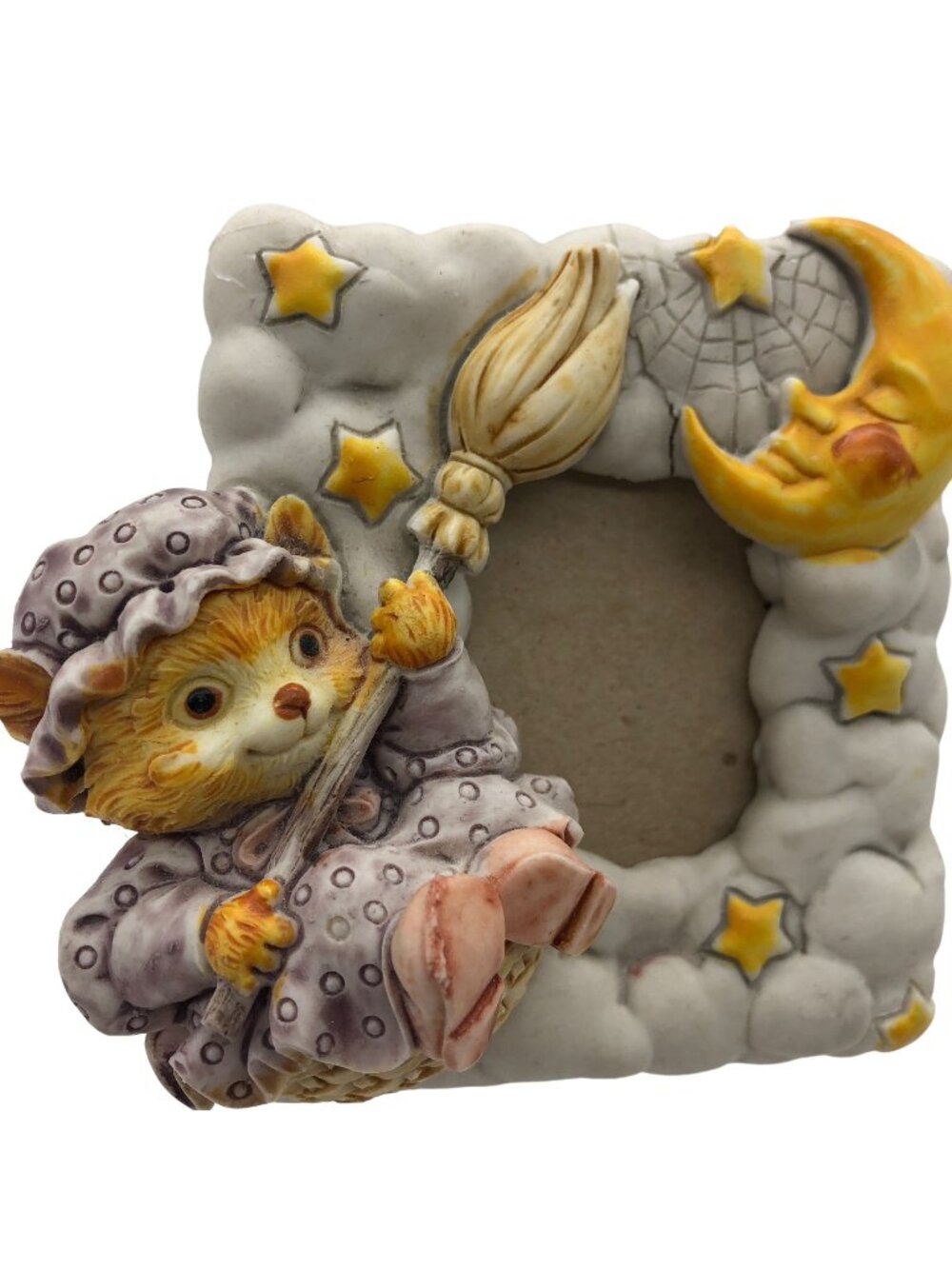 Vtg Sansco 3D Musical Photo Frame Kitty Anthropomorphic Moon Its A Small World